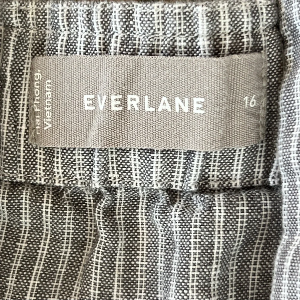 Everlane square neck Women's striped Gray Jumpsuit 100% linen plus Sz 16